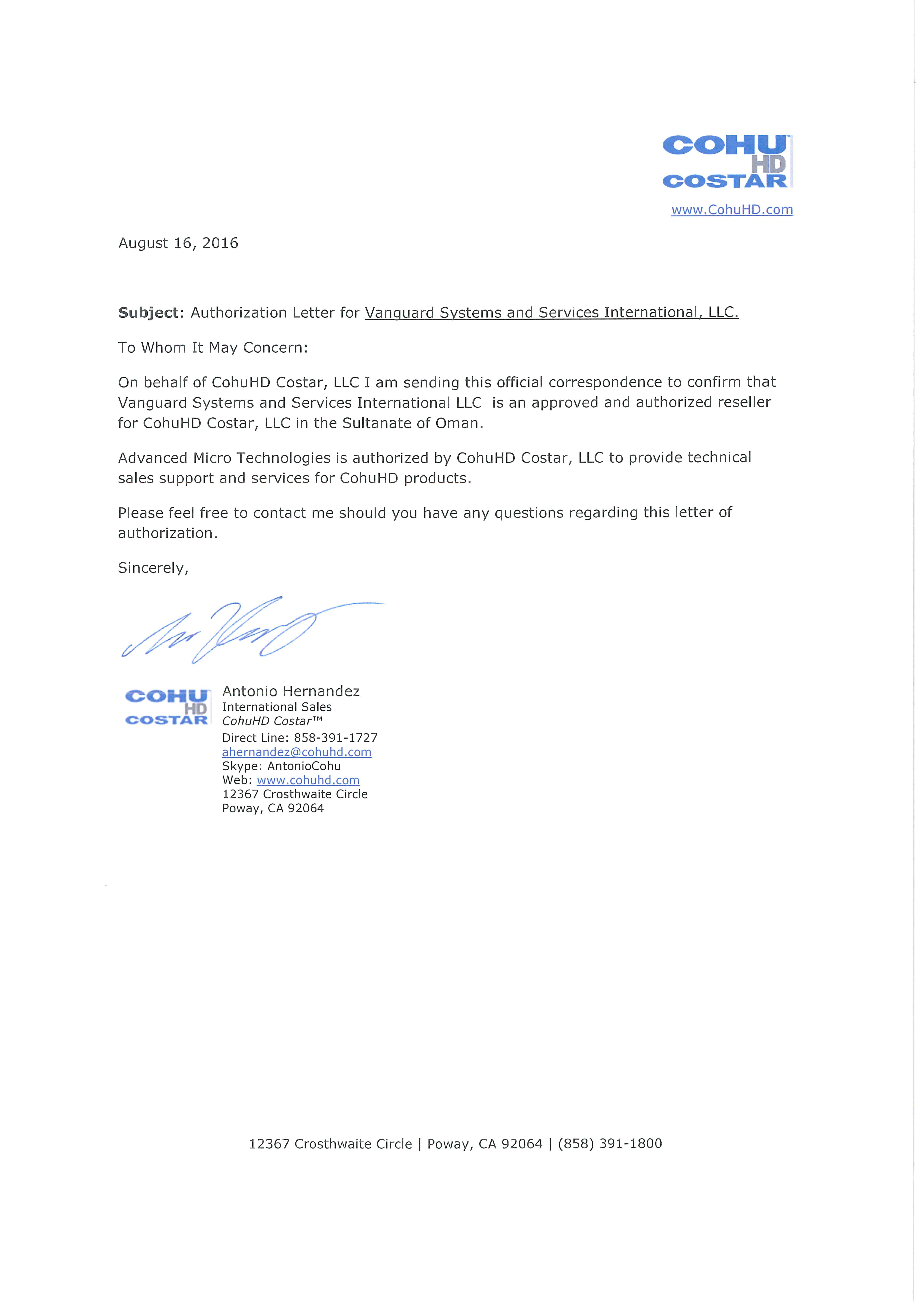 COHU HD COSTAR Vanguard Systems & Services International LLC